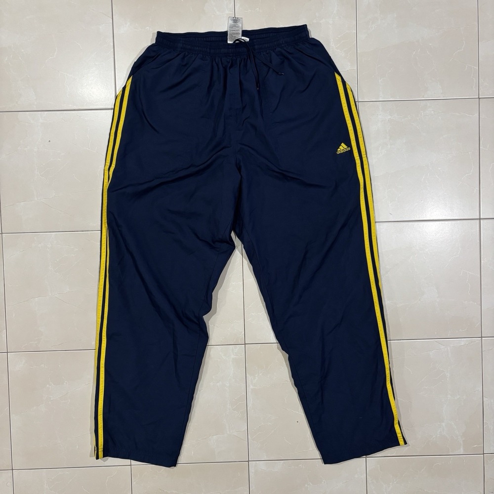 Vintage Adidas Track Pants Windbreaker Men's XL Blue Yellow Stripe Baggy Y2K